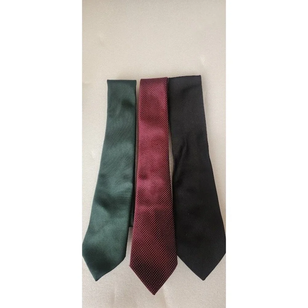 3X Men Polyester Neck Tie Green Black Solid Red Dot Design Formal Business Suit